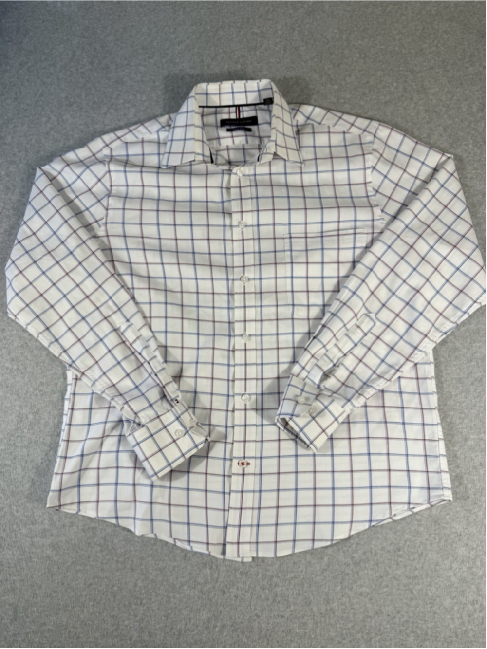 Tommy‎ Hilfiger All-Season Stretch Regular Fit White Plaid Shirt Men’s 15-15.5 M